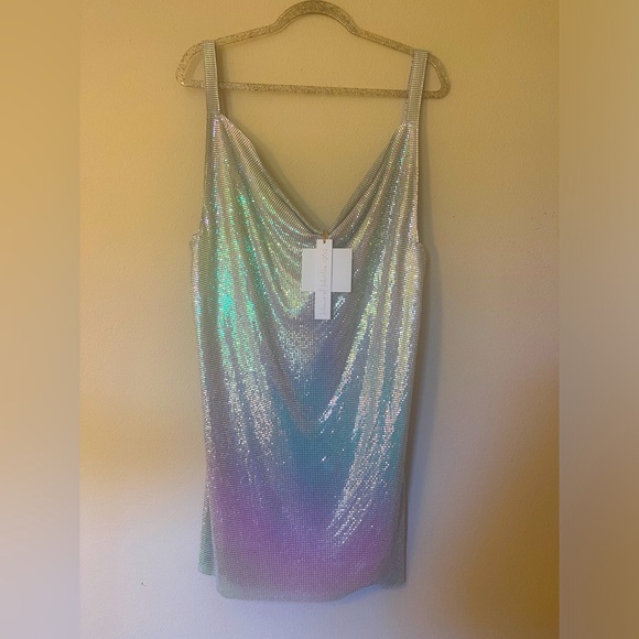 House of Harlow rhinestone mini dress NWT sz L metallic disco ball holiday final - Picture 1 of 9